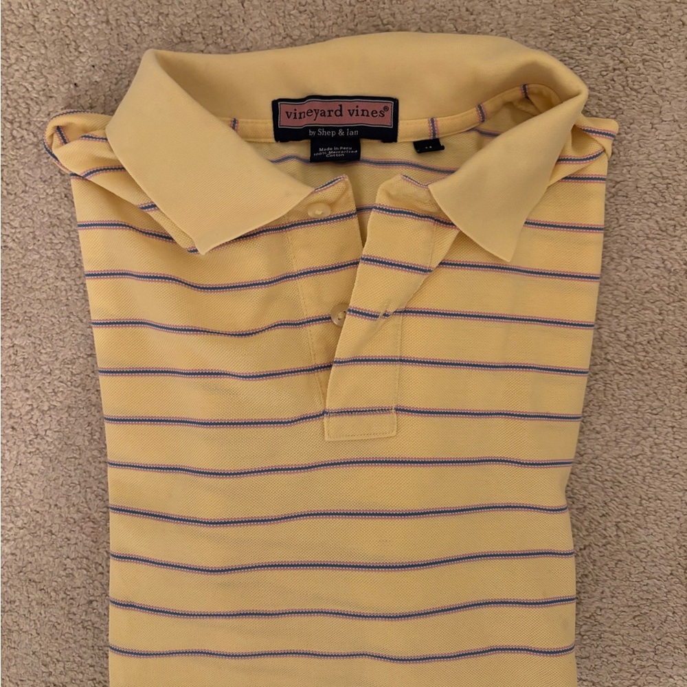 Vineyard Vines Yellow Polo with Purple Stripes